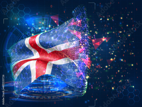 Iceland,  vector flag, virtual abstract 3D object from triangular polygons on a blue background