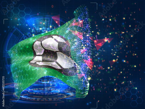 Football,  vector flag, virtual abstract 3D object from triangular polygons on a blue background