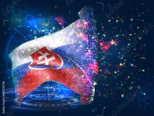 Slovakia,  vector flag, virtual abstract 3D object from triangular polygons on a blue background