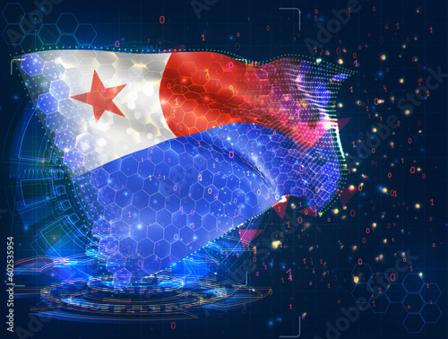 Chile,  vector flag, virtual abstract 3D object from triangular polygons on a blue background