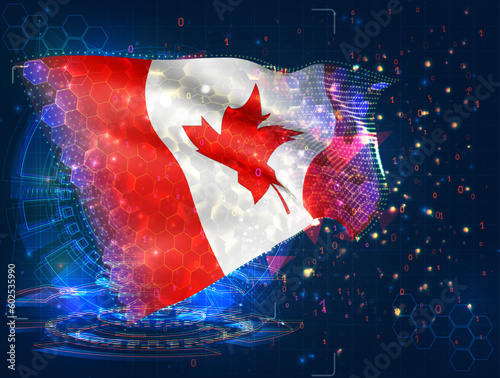 Canada,  vector flag, virtual abstract 3D object from triangular polygons on a blue background