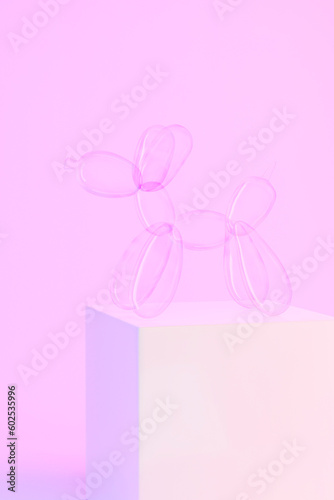 Creativity concept soap bubble balloon dog on pink background.