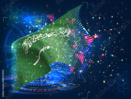 Saudi Arabia,  vector flag, virtual abstract 3D object from triangular polygons on a blue background