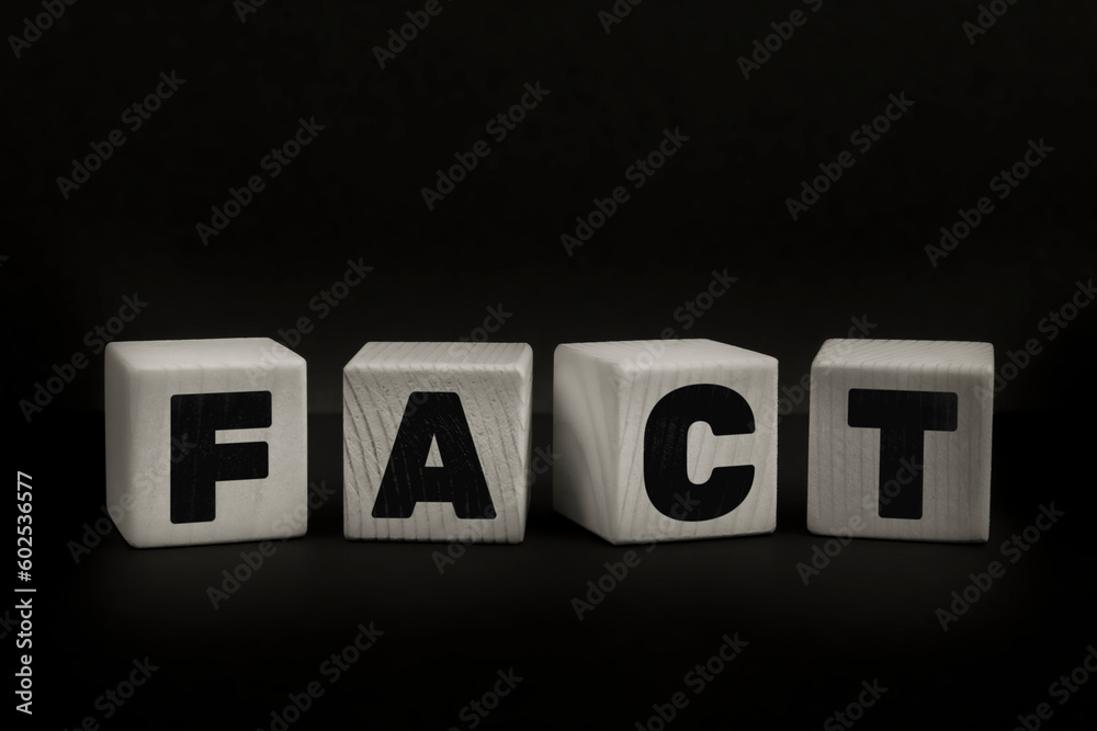Obraz premium Word FACT written with wooden cubes. Studio shot of some arranged wooden blocks with a testual message about disinformation.