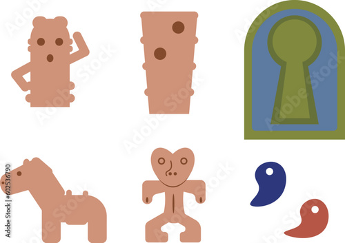 埴輪と土偶と勾玉と古墳のイラストセット