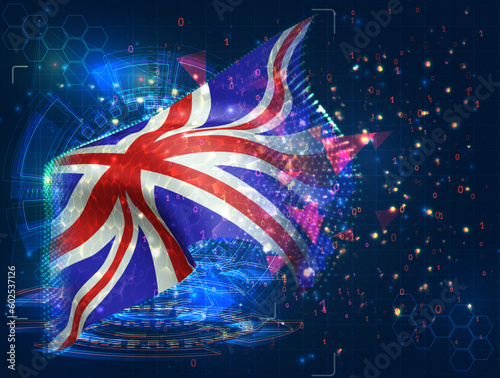 England,  vector flag, virtual abstract 3D object from triangular polygons on a blue background