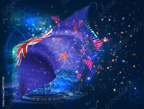 new Zealand,  vector flag, virtual abstract 3D object from triangular polygons on a blue background