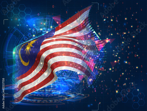 Malaysia,  vector flag, virtual abstract 3D object from triangular polygons on a blue background