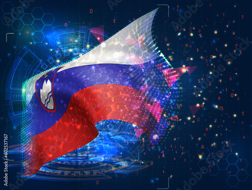 Slovenia,  vector flag, virtual abstract 3D object from triangular polygons on a blue background