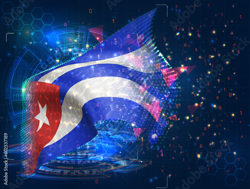 Cuba,  vector flag, virtual abstract 3D object from triangular polygons on a blue background