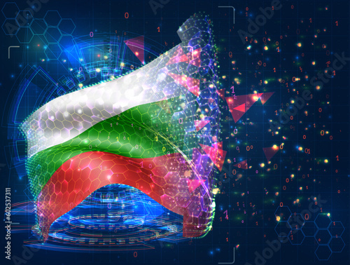 Bulgaria,  vector flag, virtual abstract 3D object from triangular polygons on a blue background