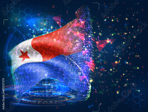 Chile,  vector flag, virtual abstract 3D object from triangular polygons on a blue background
