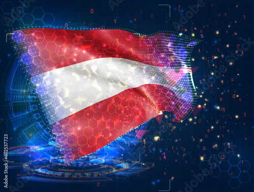 Austria,  vector flag, virtual abstract 3D object from triangular polygons on a blue background