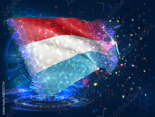 Luxembourg,  vector flag, virtual abstract 3D object from triangular polygons on a blue background