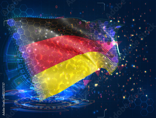 Germany,  vector flag, virtual abstract 3D object from triangular polygons on a blue background