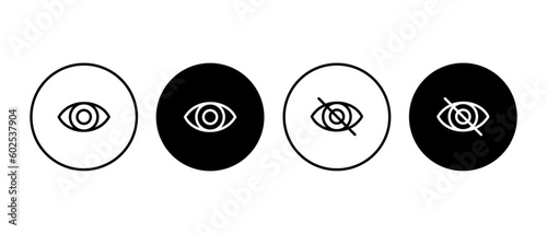 Eyes vector icon set. Linear sign of open and closed eyes. Confidential information symbol in circle