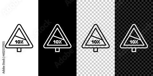 Set line Steep ascent and steep descent warning road icon isolated on black and white, transparent background. Traffic rules and safe driving. Vector