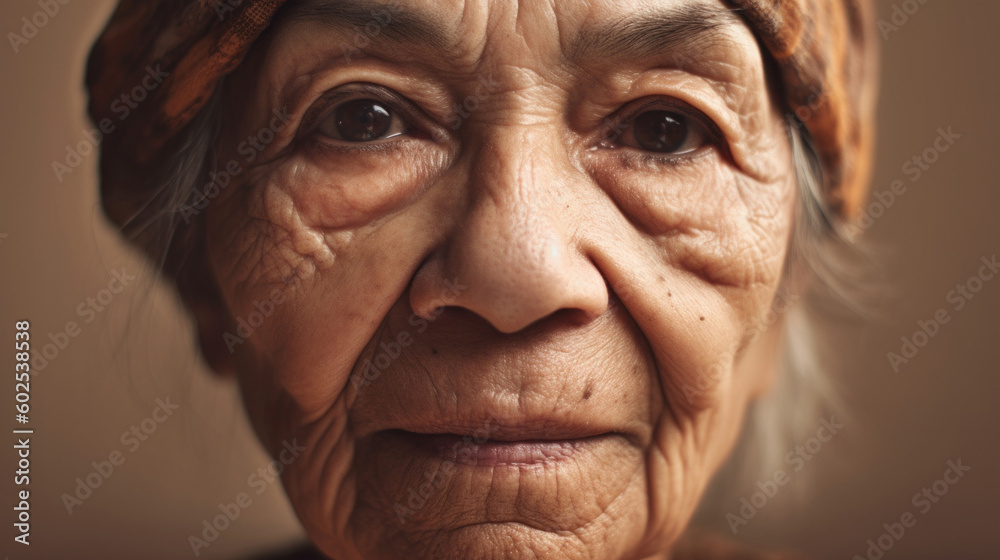 A closeup portrait captures the melancholy of a senior woman. Generative AI A closeup portrait captures the melancholy of a senior woman. Generative AI