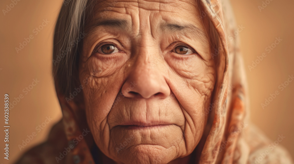 A closeup reveals a senior woman's poignant sorrow. Generative AI A closeup reveals a senior woman's poignant sorrow. Generative AI