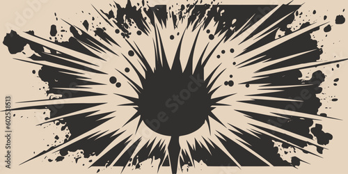 Vintage retroo cartonn comics ink abstract drawing texture background with huge atomic explosion. Graphic Vector