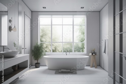 apartment white indoor house clean home window room tub design interior. Generative AI.