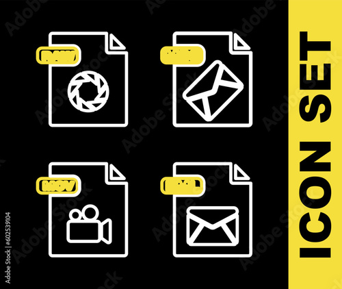 Set line MSG file document, EML, MOV and RAW icon. Vector