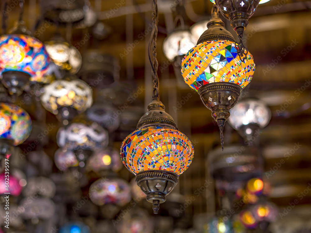 Colorful Moroccan style lanterns. Selective focus