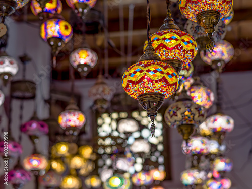 Colorful Moroccan style lanterns. Selective focus