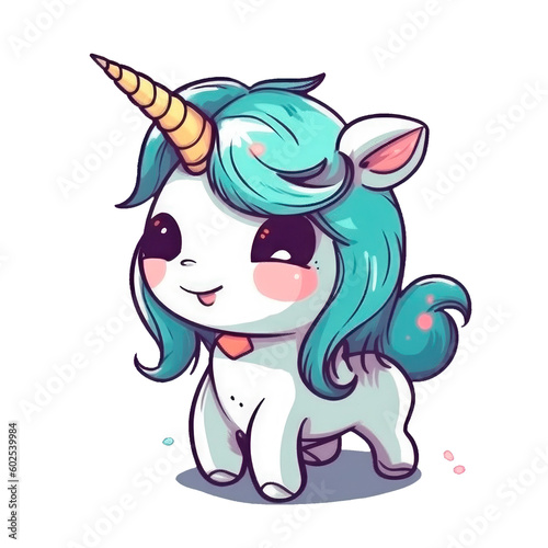 Cute Unicorn pony child princess angel animal, sweet pastel color. Doodle Nursery decoration, hand drawn. Perfect for kid greeting card, Print t shirt, fashion artworks. Ai generative.