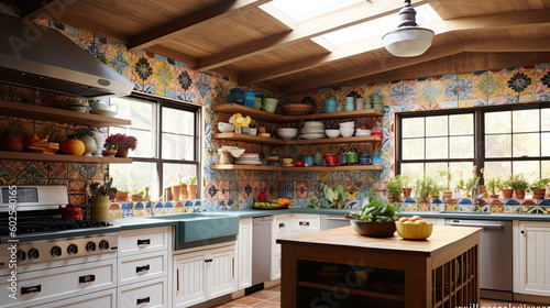 Floral Delight: Colorful Hand-Painted Tile Backsplash for a Rustic Kitchen