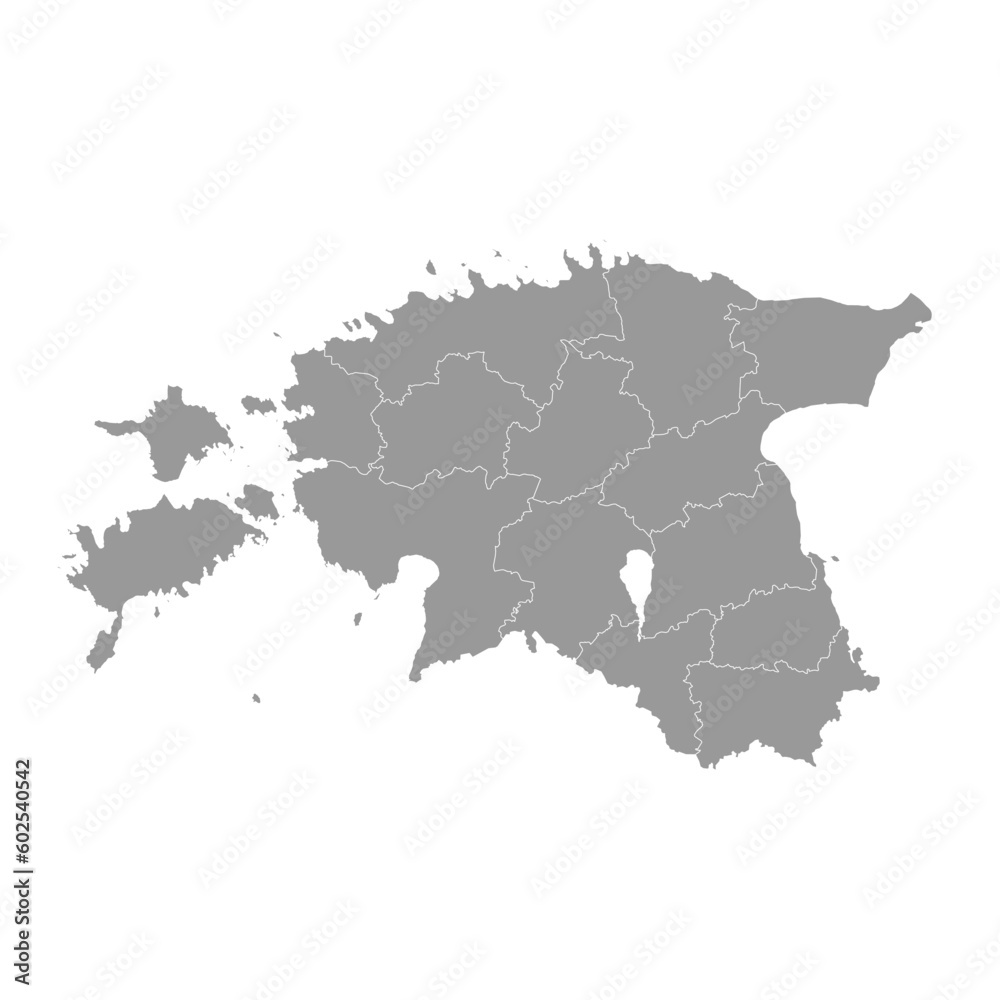 Estonia gray map with administrative subdivisions. Vector illustration.