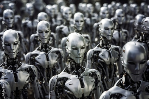 Modern Futuristic Male Humanoid Robots. Generative AI © Flowstudio
