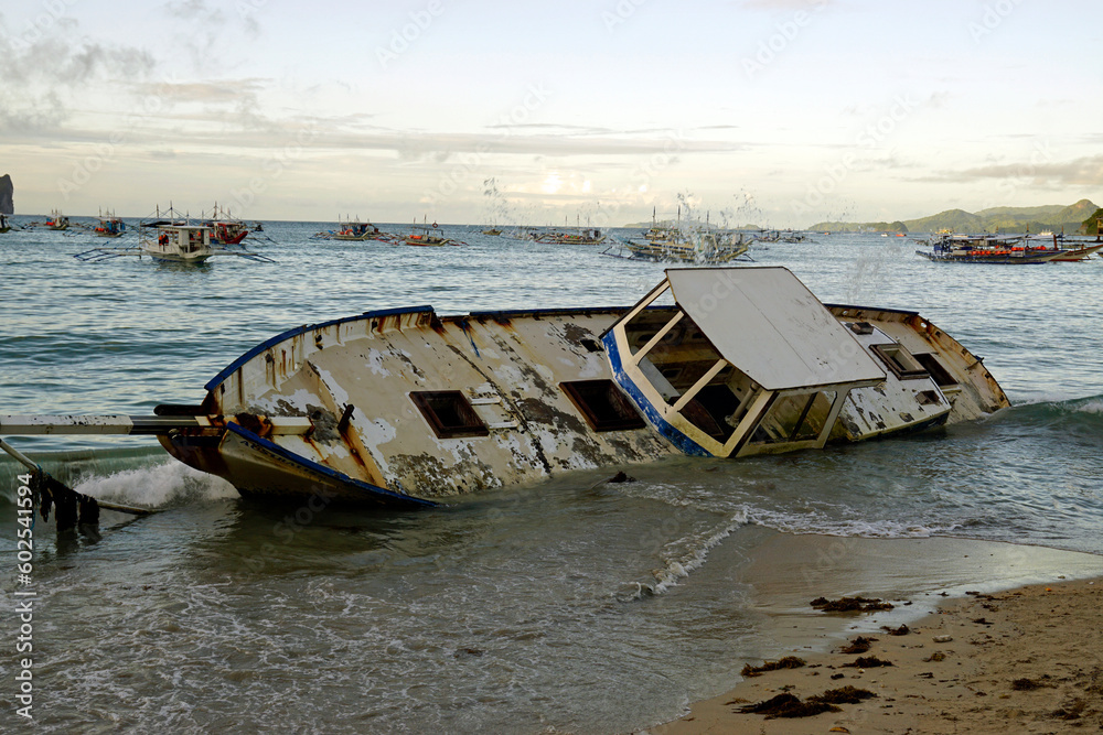 scenic ship wreck at the beach of el nido