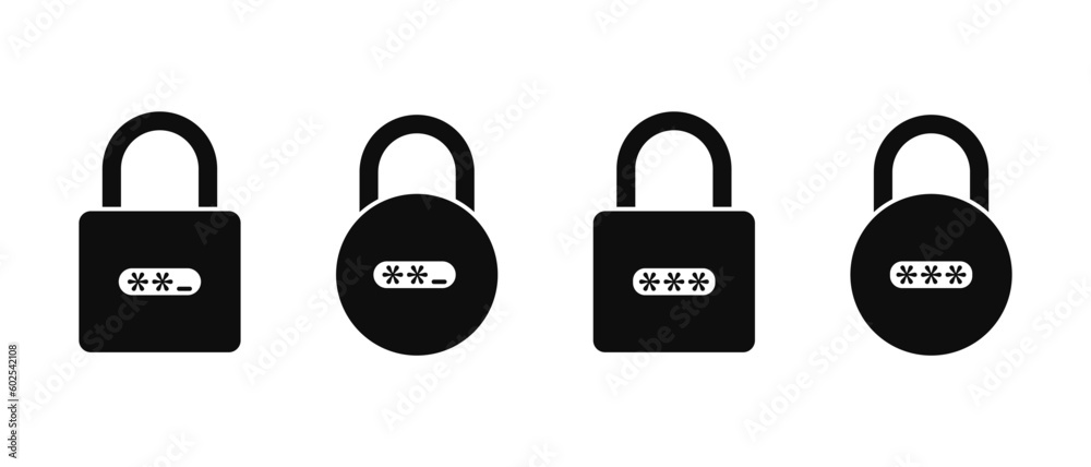 security lock vector icon set. Password entry button design symbol security lock vector icon set. Password entry button design symbol