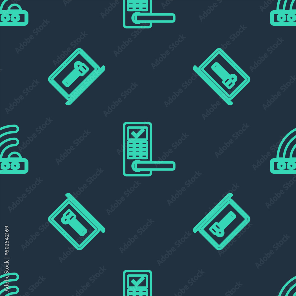 Set line Digital door lock with wireless, Laptop password and Wifi locked on seamless pattern. Vector Set line Digital door lock with wireless, Laptop password and Wifi locked on seamless pattern. Vector