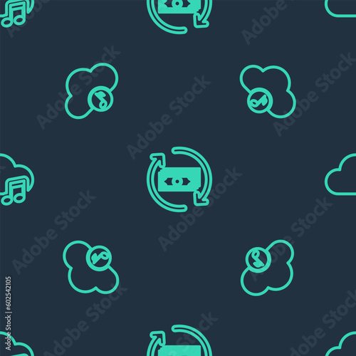 Set line Refund money, Music streaming service and on seamless pattern. Vector