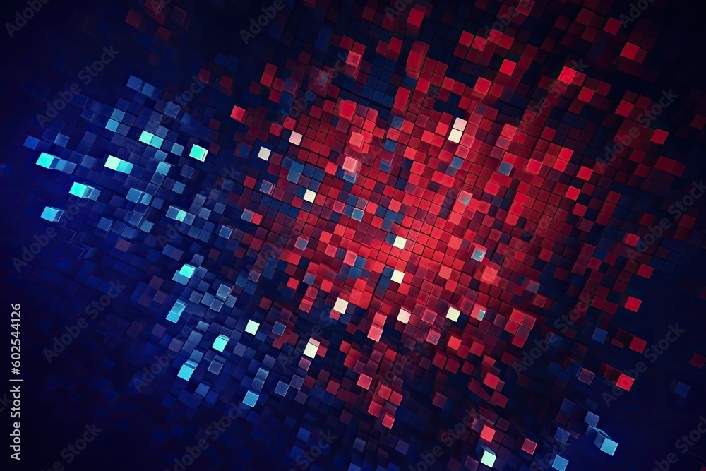 Obraz premium Modern geometric abstract illustration in blue-red colors, pixel art. Generative AI