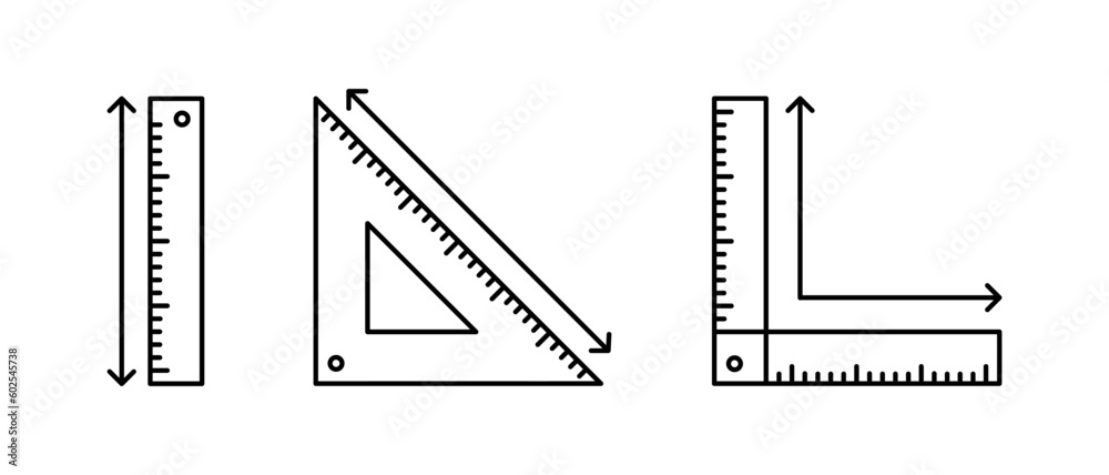 Ruler vector icon set. Flat style measuring symbol. Different types of lines
