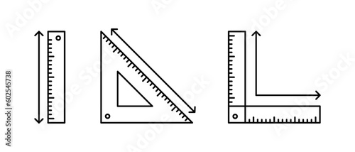 Ruler vector icon set. Flat style measuring symbol. Different types of lines