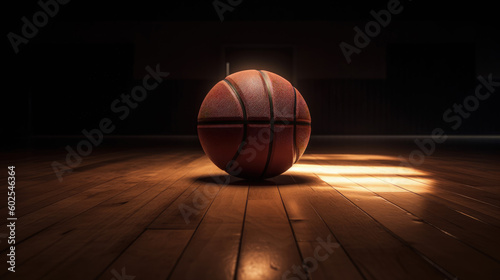 spotlight on Sport: Basketball on Hard Floor with Dramatic Light Beam - Generative AI