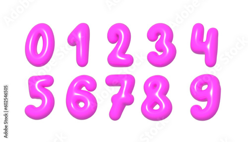 Set of glistening, lustrous and colorful Fuchsia balloon digit NUMBER. 3d realistic illustration isolated on white background. For anniversary, sales, events.
