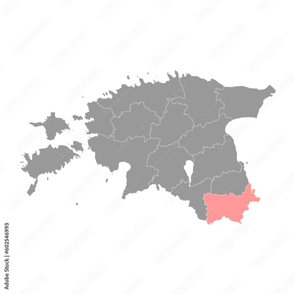 Voru county map, the state administrative subdivision of Estonia. Vector illustration.