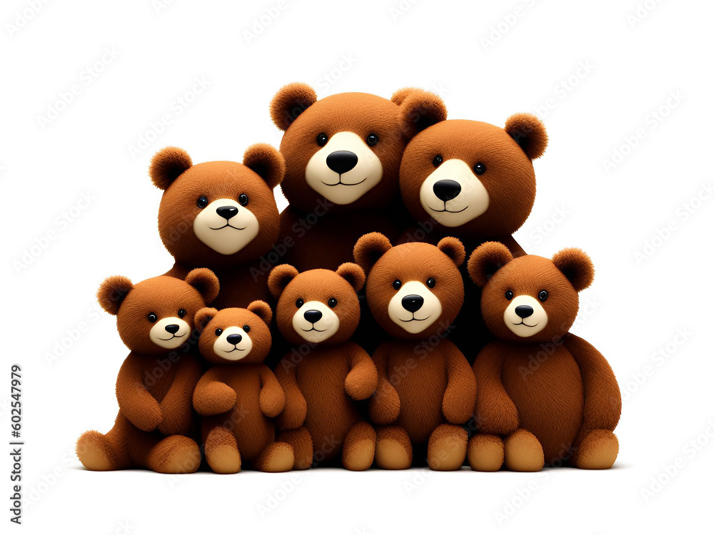 Teddy bear family on white background. Generative AI Teddy bear family on white background. Generative AI