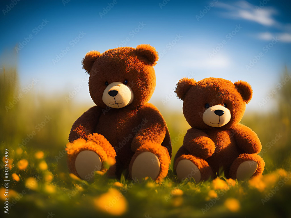 Two teddy bears in the garden. Generative AI Two teddy bears in the garden. Generative AI