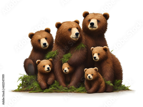 Group of bear family on white background. Generative AI © Bowonpat