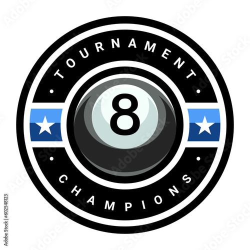 Billiard logo. Black ball color with the number eight. 8. Pool game. Snooker.