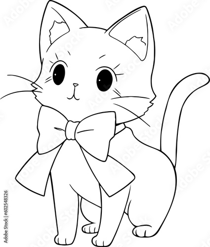 Cat vector illustration. Black and white Cat coloring book or page for children