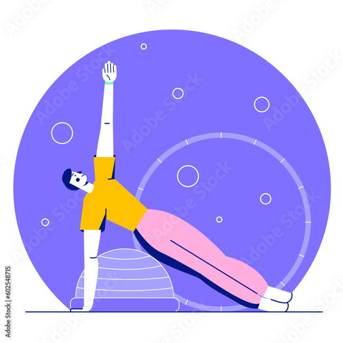 Sporty young man performing exercises for abdominal muscles in gym