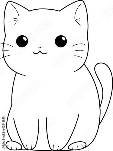 Cat vector illustration. Black and white Cat coloring book or page for children