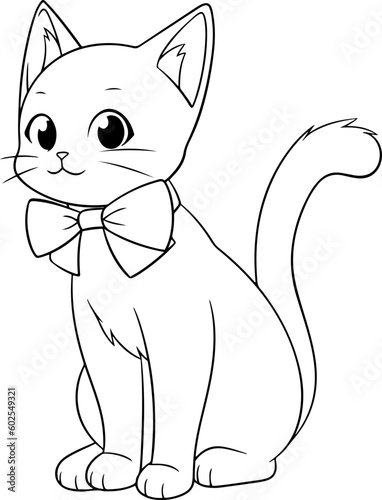 Cat vector illustration. Black and white Cat coloring book or page for children photo